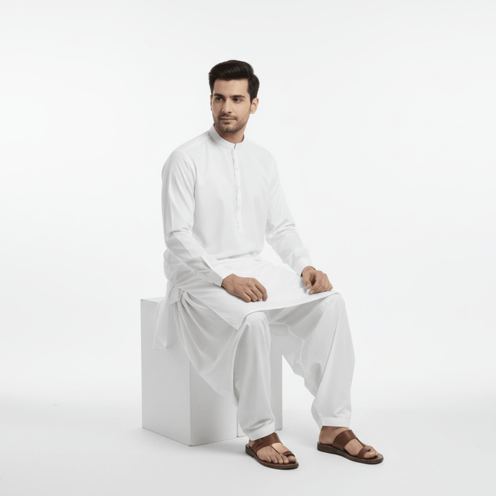 Men's Classic White Band Collar Kurta