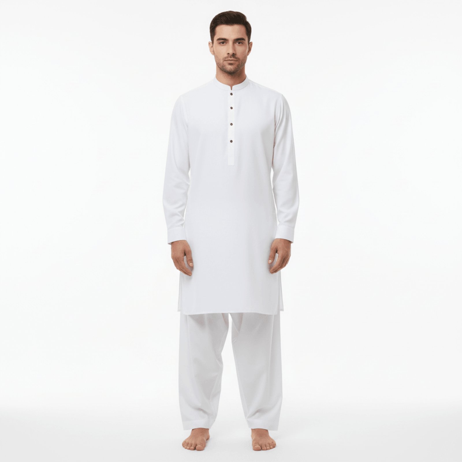 Men's Classic White Kurta with Contrast Buttons