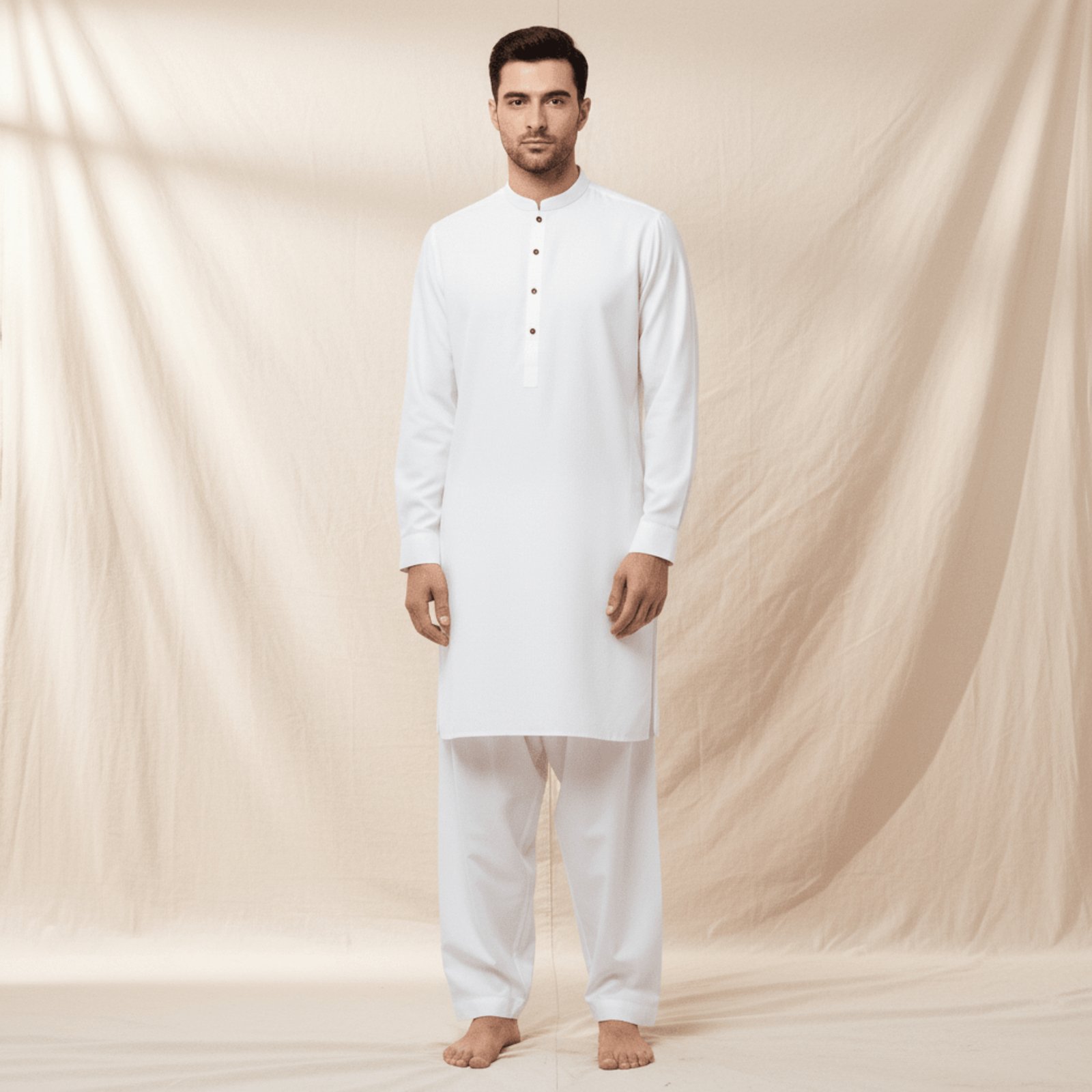 Men's Classic White Kurta with Contrast Buttons