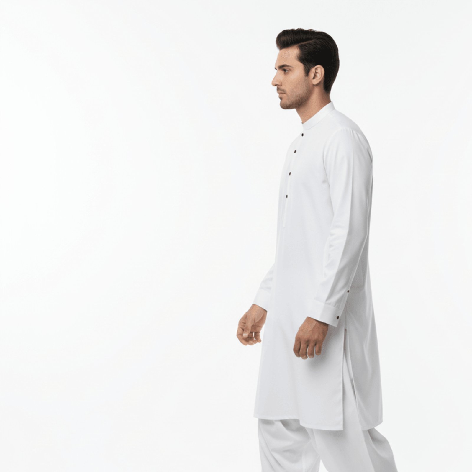 Men's Classic White Kurta with Contrast Buttons