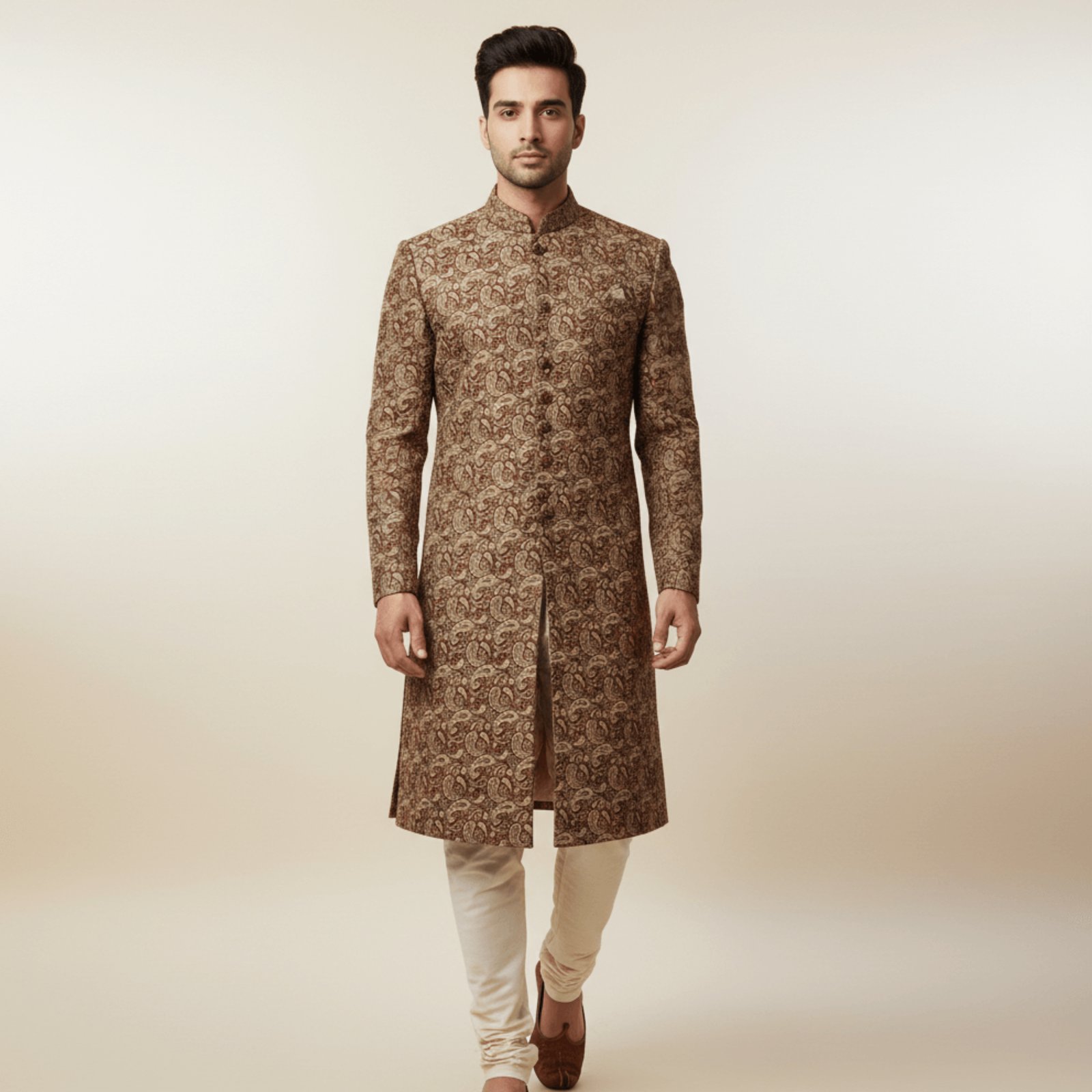 Men's Paisley Print Jacquard Sherwani Set