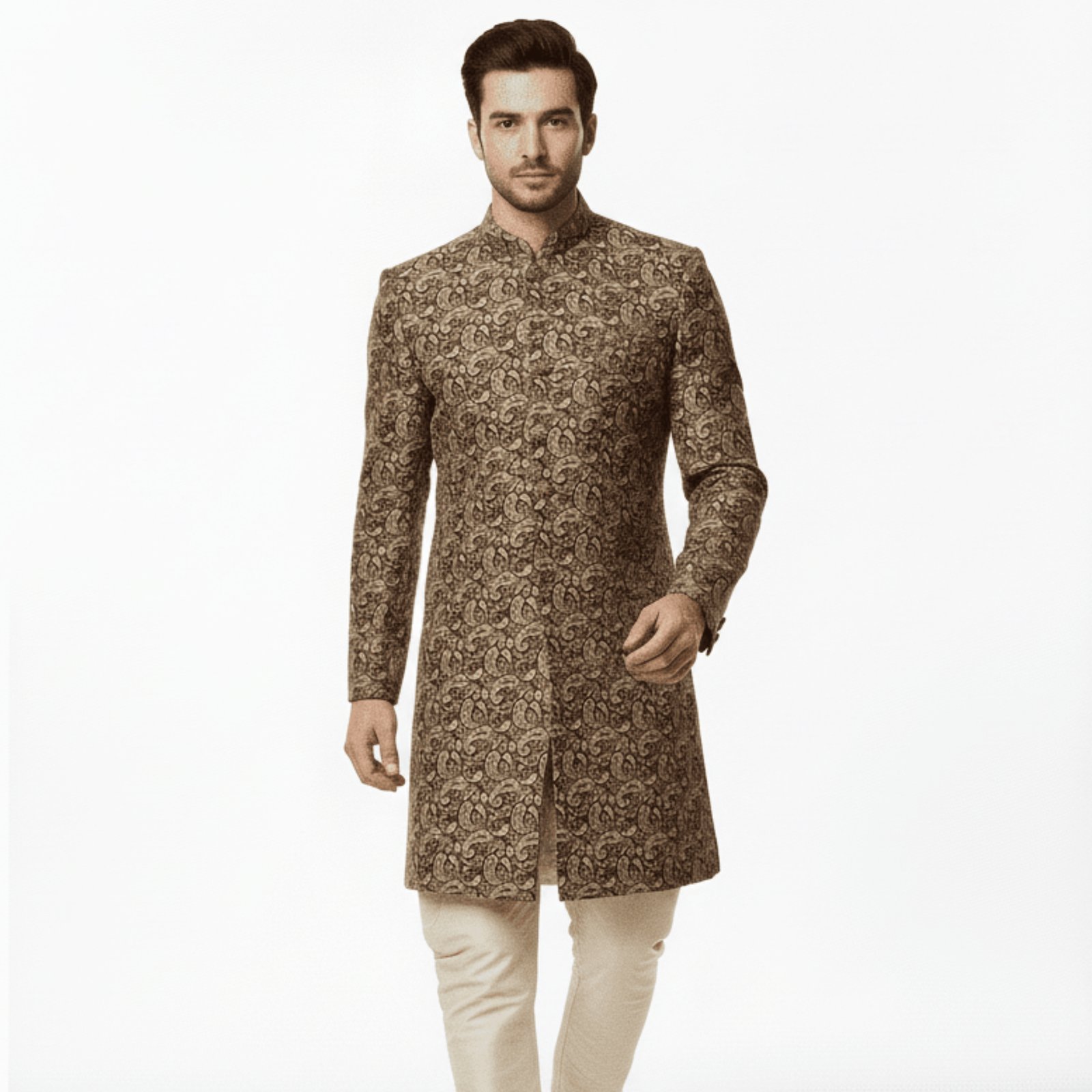 Men's Paisley Print Jacquard Sherwani Set