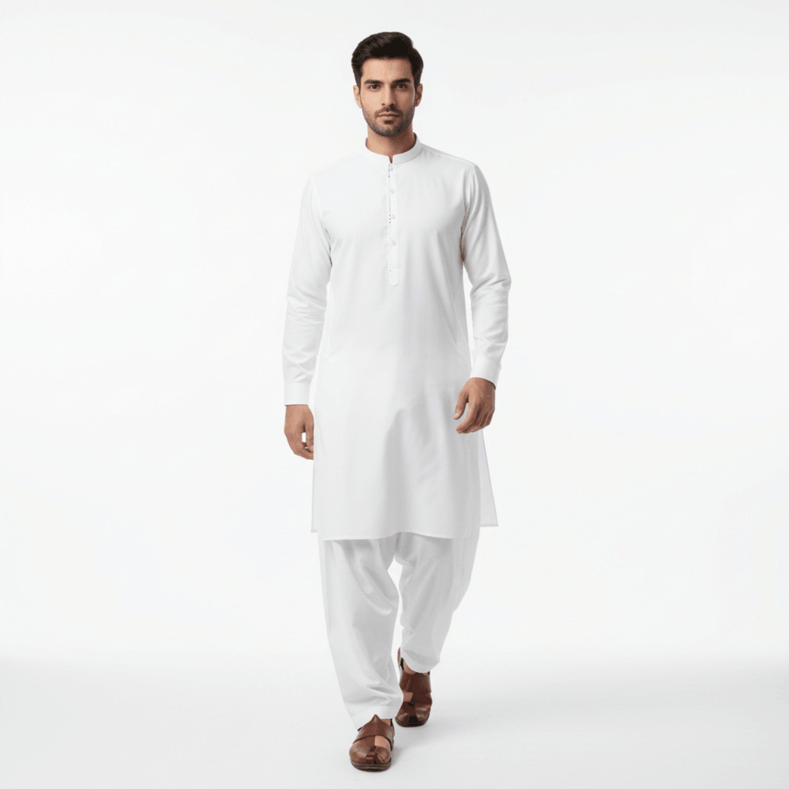 Men's Classic White Band Collar Kurta