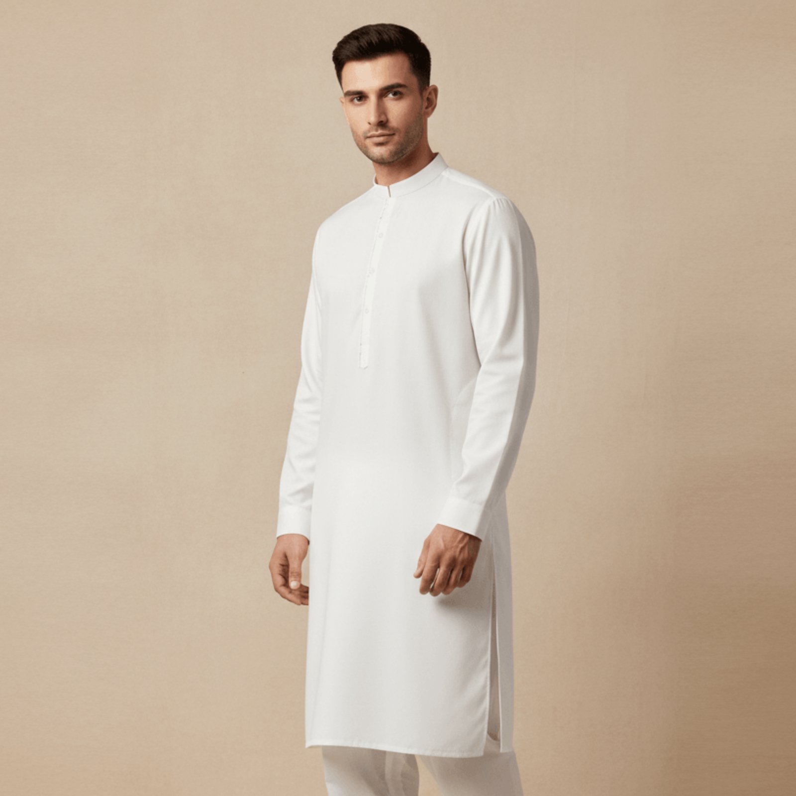 Men's Classic White Band Collar Kurta