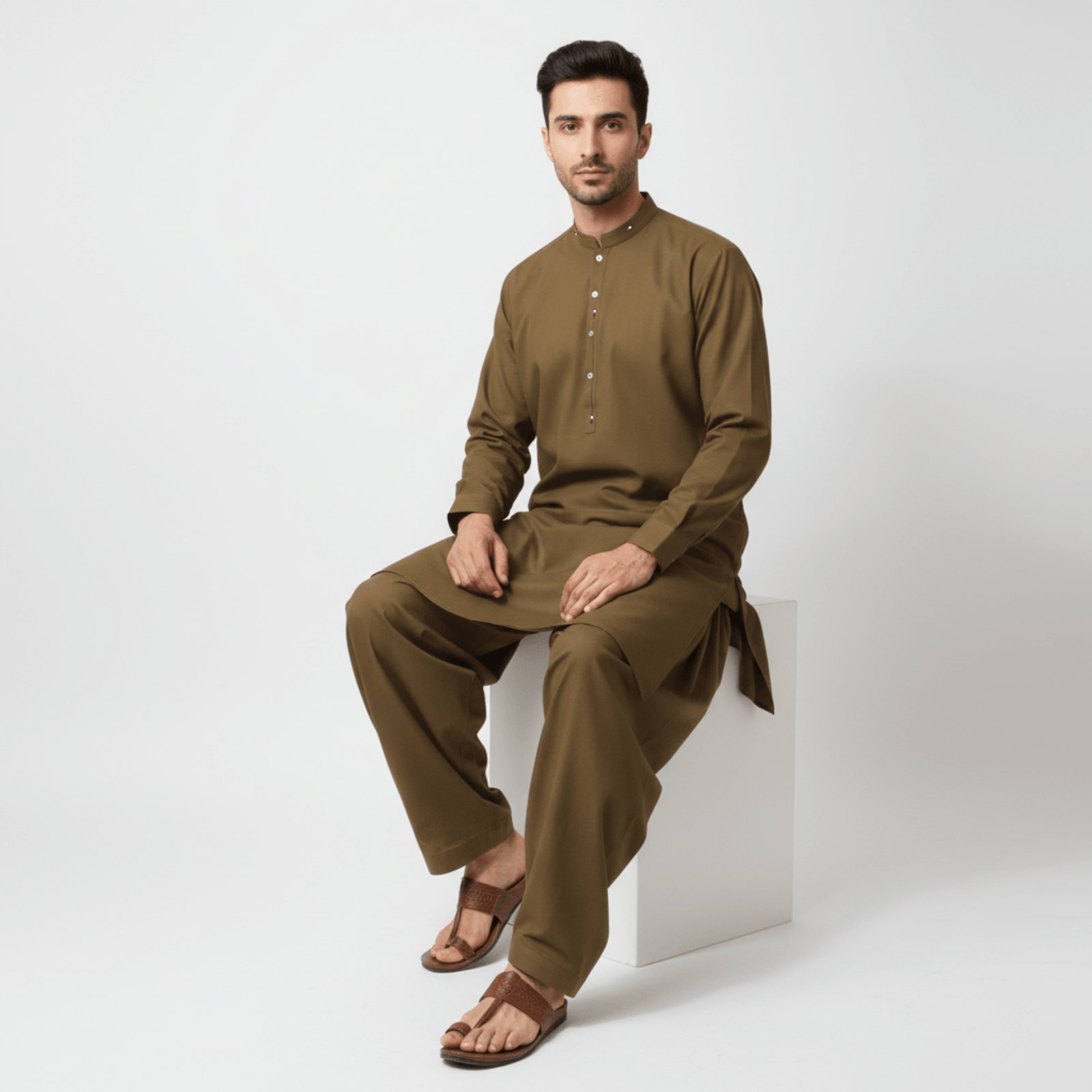 Men's Classic Band Collar Cotton Kurta