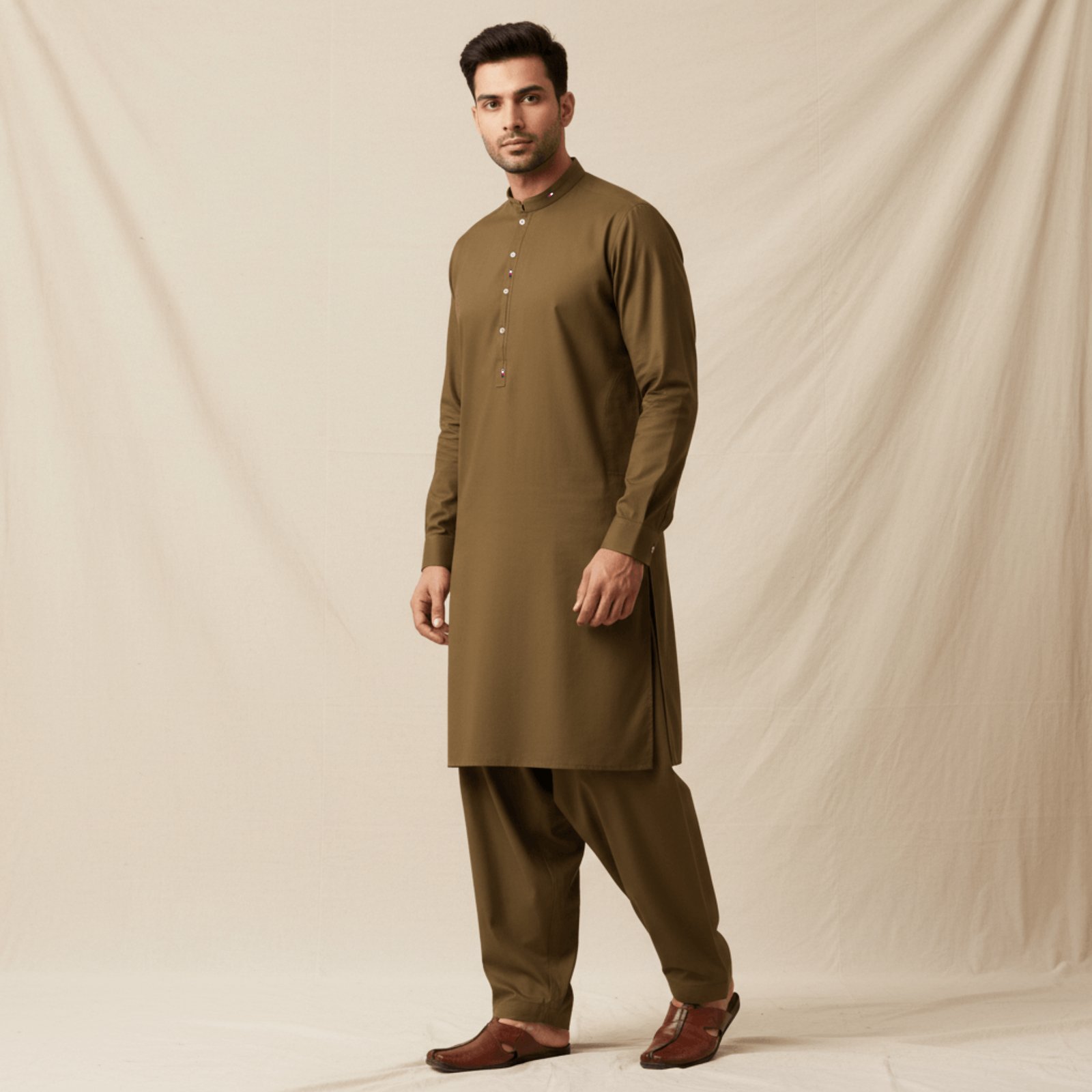Men's Classic Band Collar Cotton Kurta