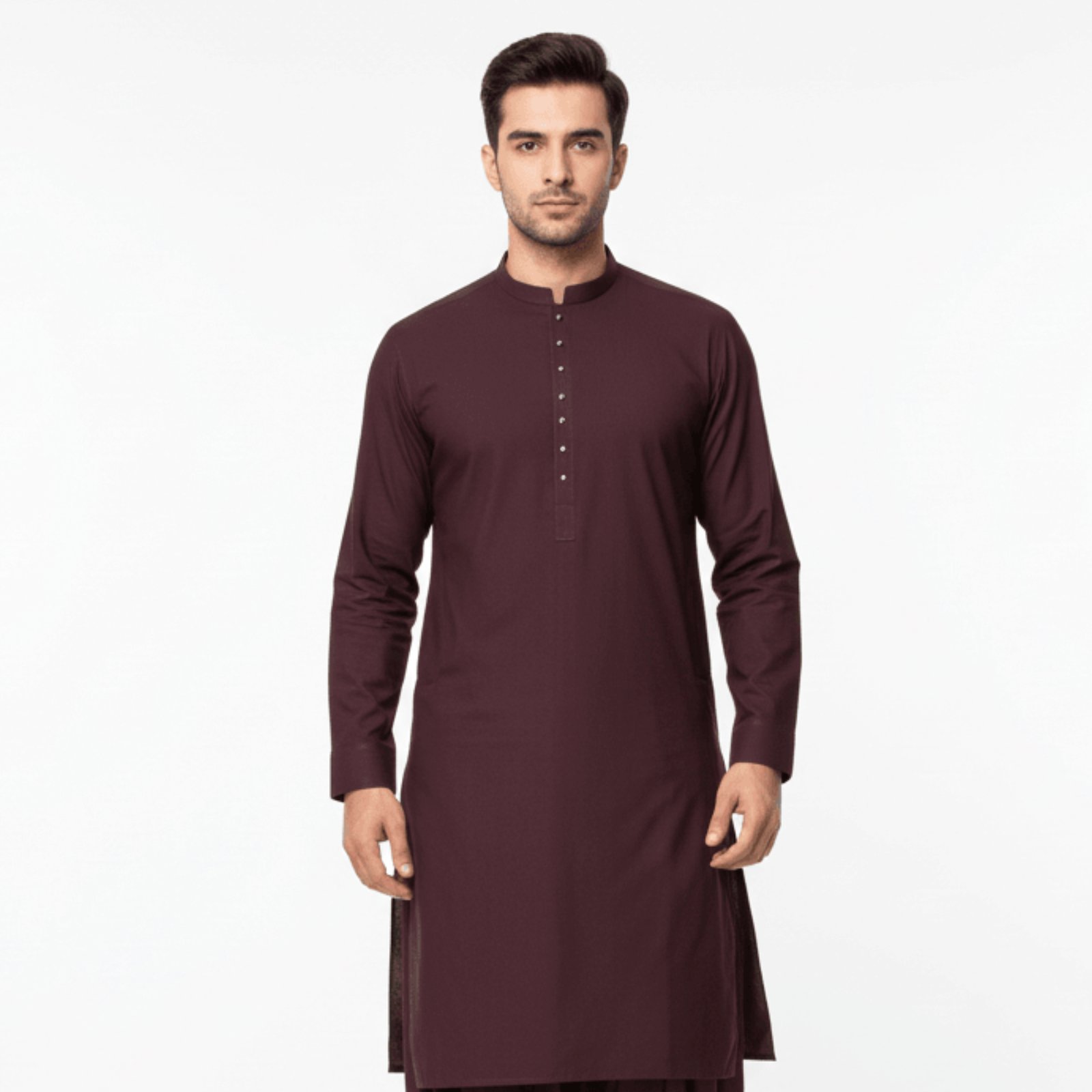 Men's Classic Band Collar Kurta | Deep Plum