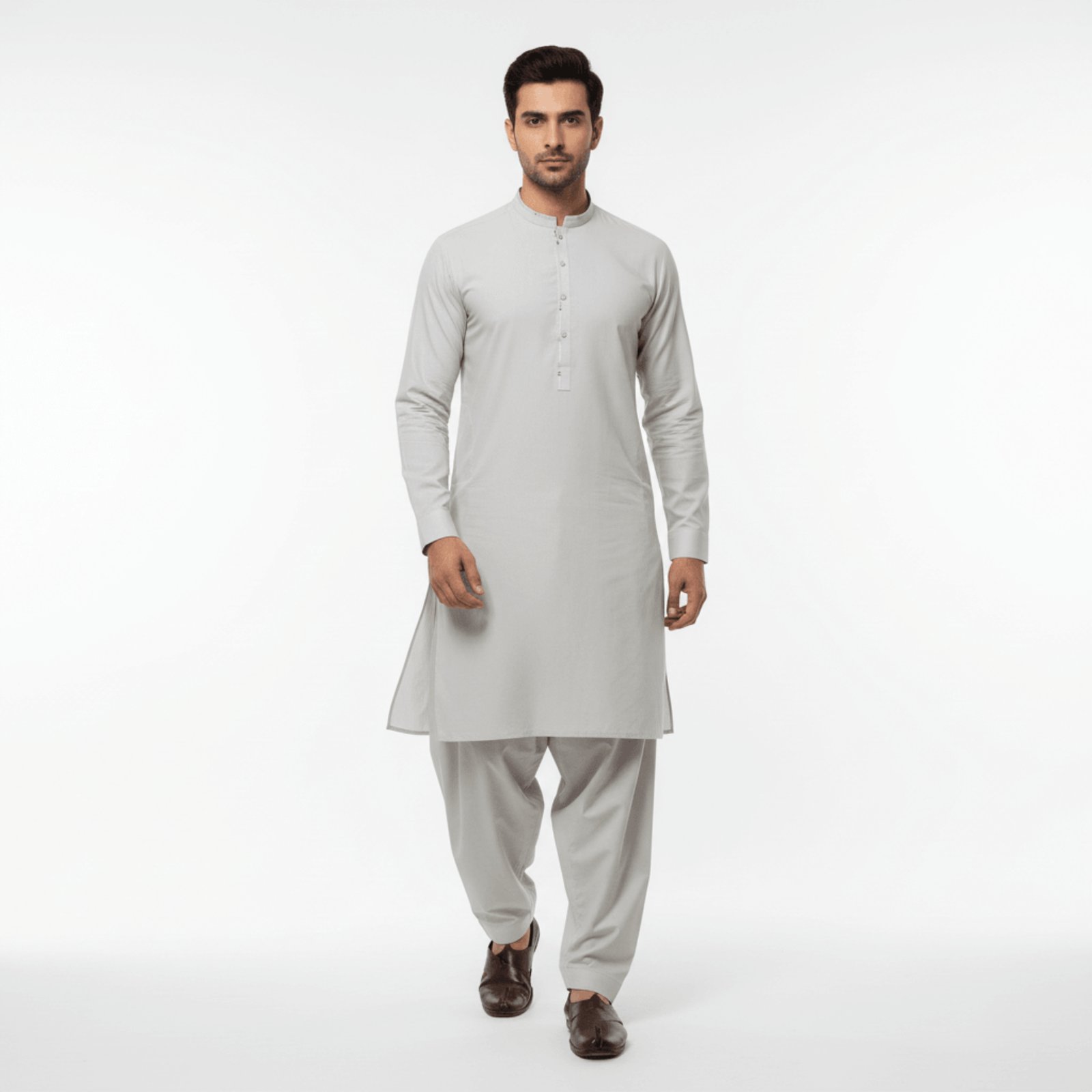 Men's Classic Band Collar Kurta | Light Stone