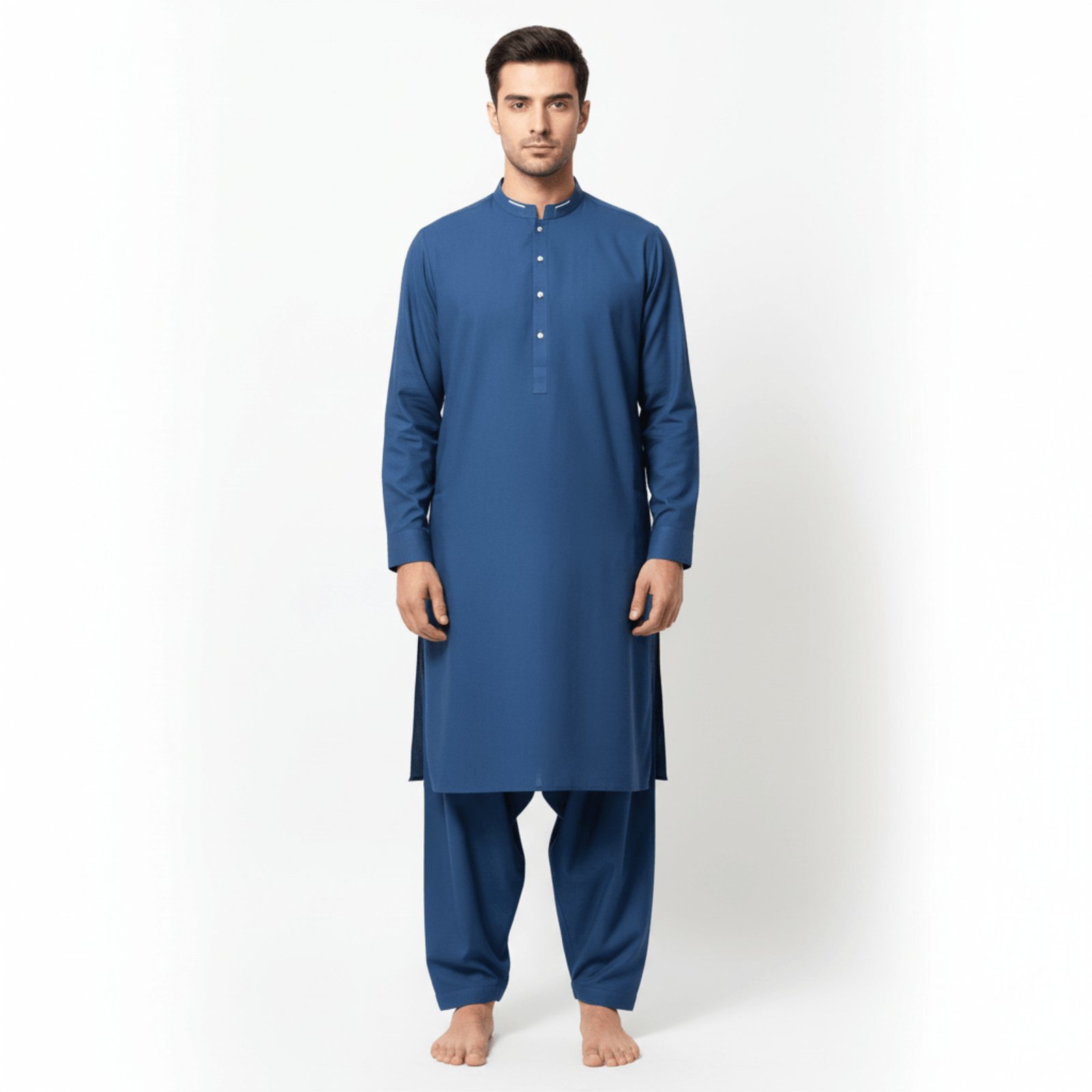 Men's Classic Band Collar Kurta | Slate Blue