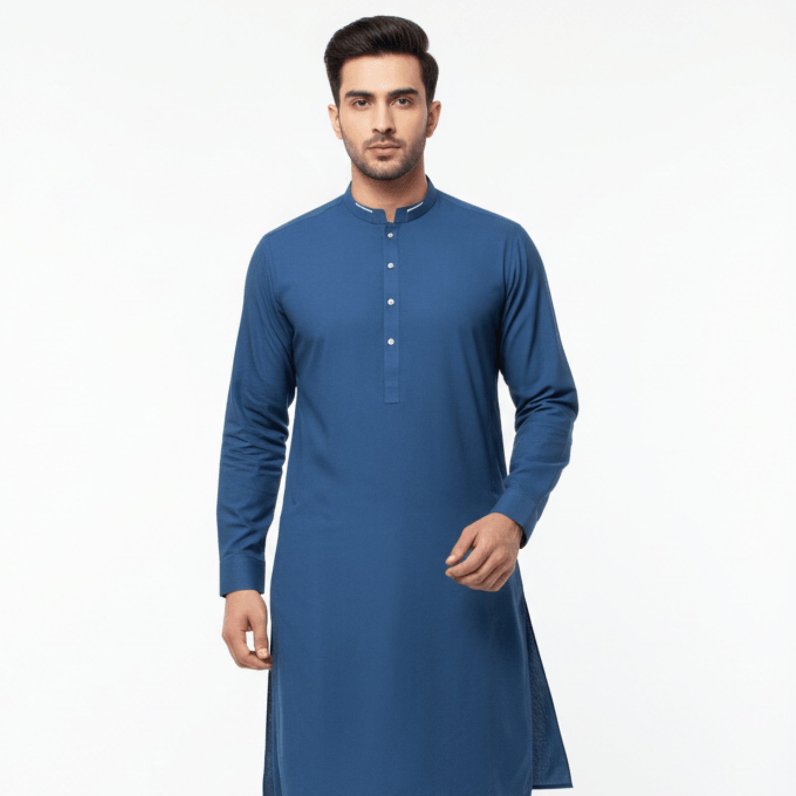 Men's Classic Band Collar Kurta | Slate Blue