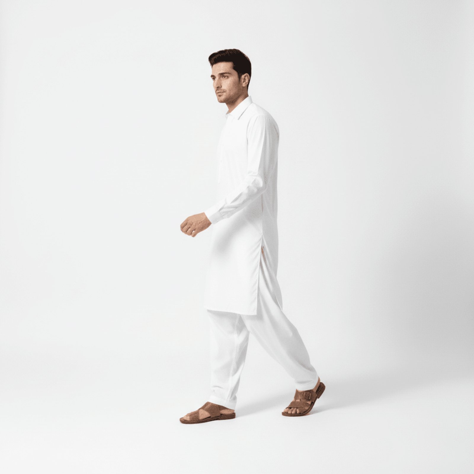 Men's Classic Shirt Collar Kurta | White with Contrast Trim