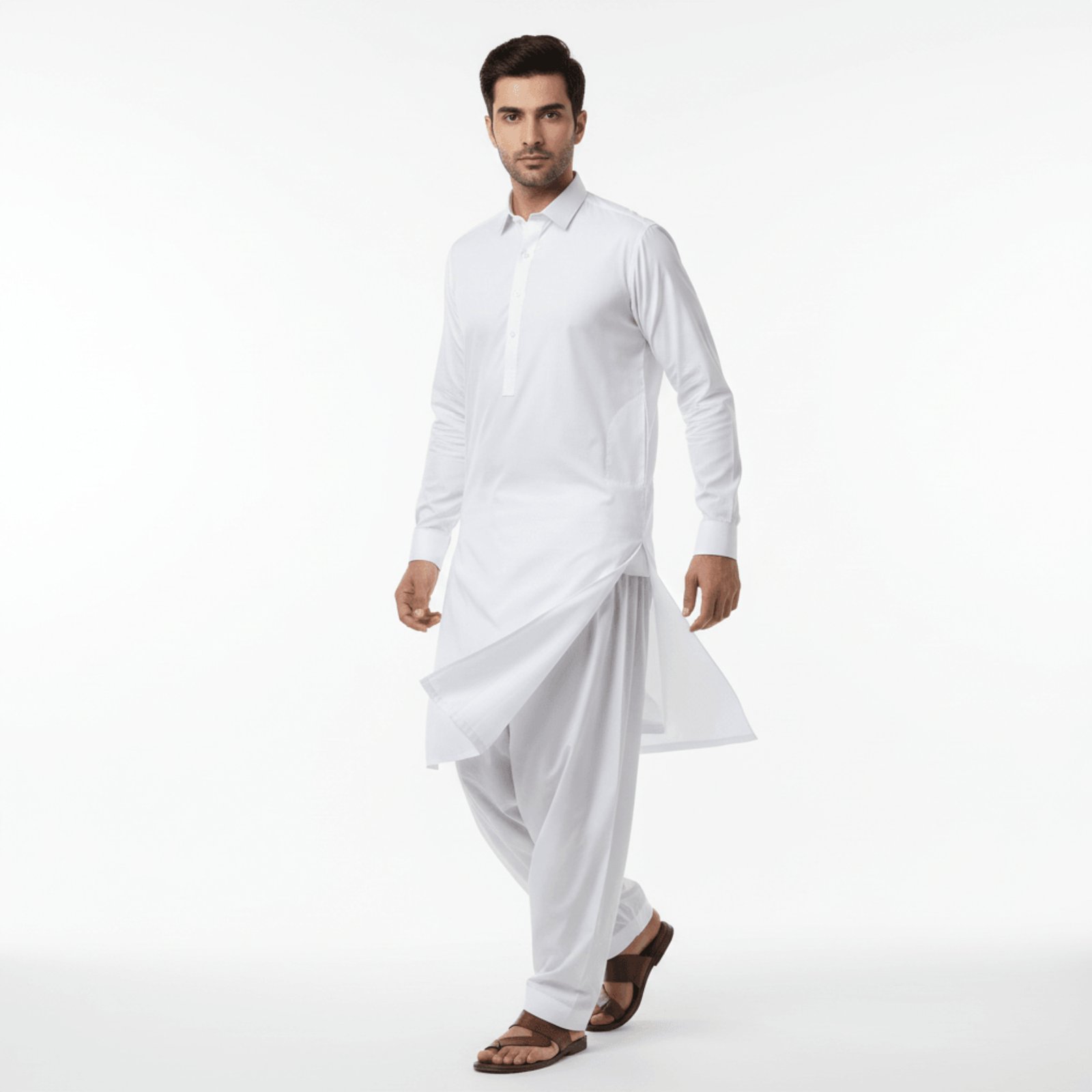 Men's Classic Shirt Collar Kurta | White with Contrast Trim